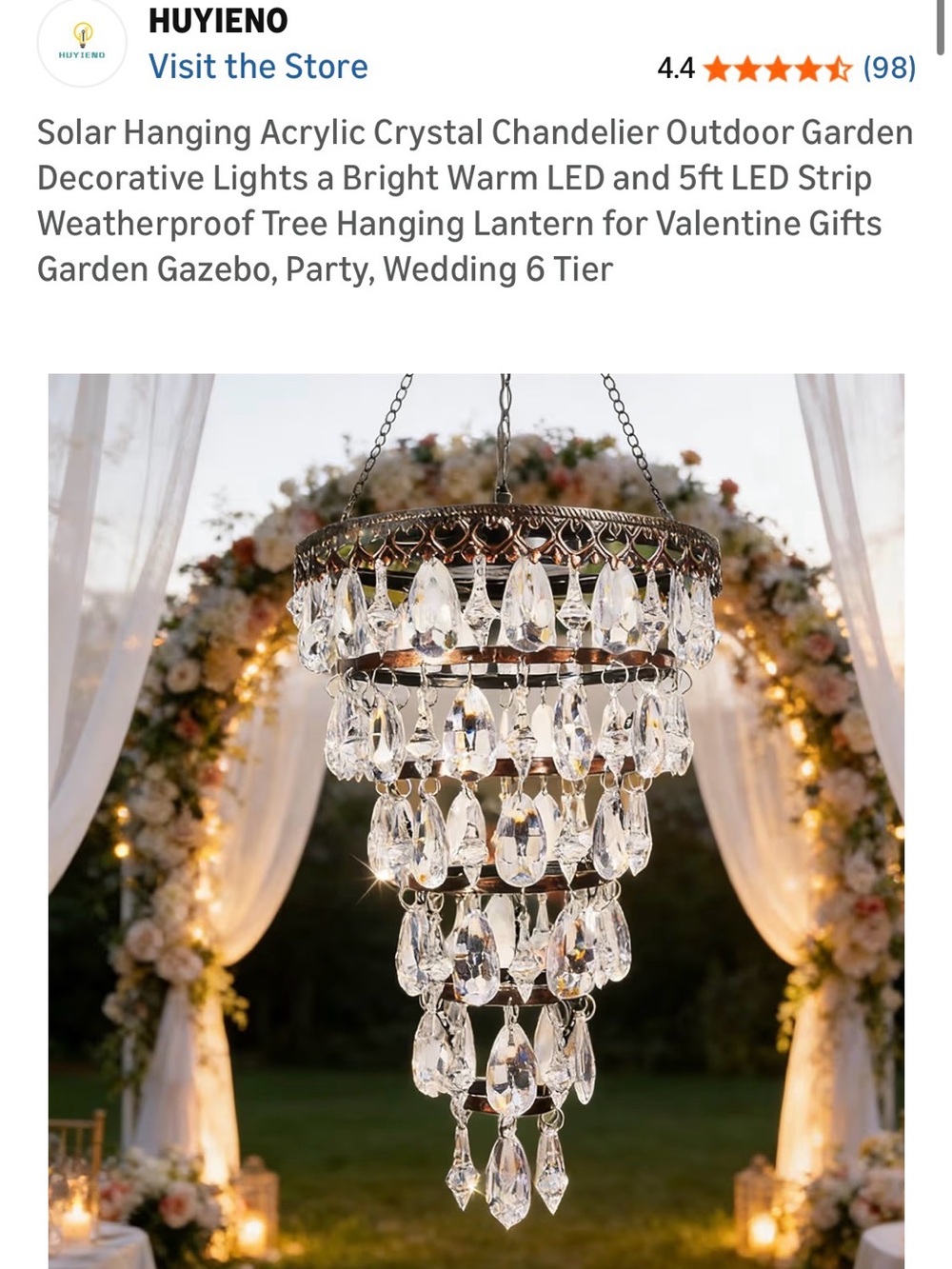 Crystal Hanging Chandelier - Clear LED Outdoor Party Light - Picture 2 of 6